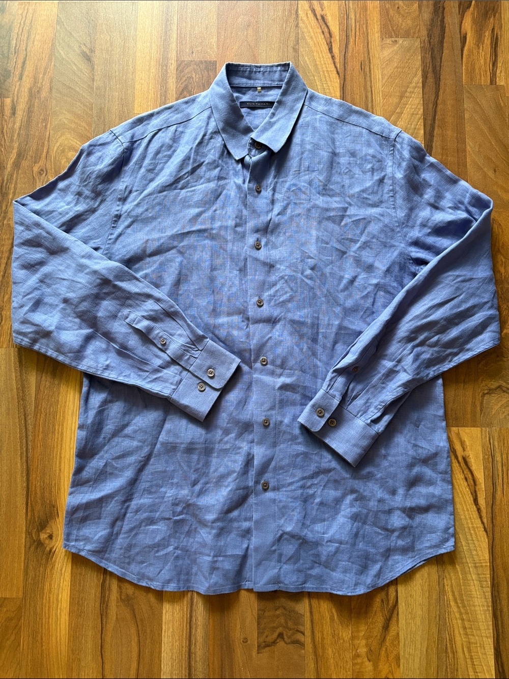 Elie Tahari Blue Linen Long-Sleeve Button-Up Shirt Size L